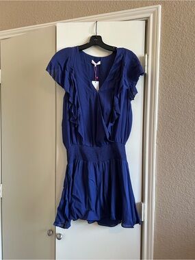 Parker Sapphire Blue Ruffle V-Neck Tunic